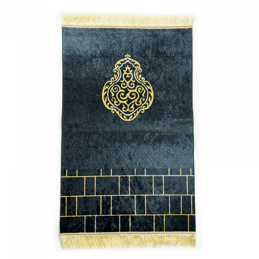 Black Crushed Velvet Prayer Mat - Kaaba inspired - 110cm x 70cm