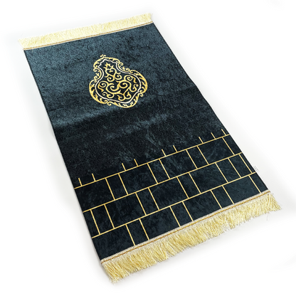 Black Crushed Velvet Prayer Mat - Kaaba inspired - 110cm x 70cm