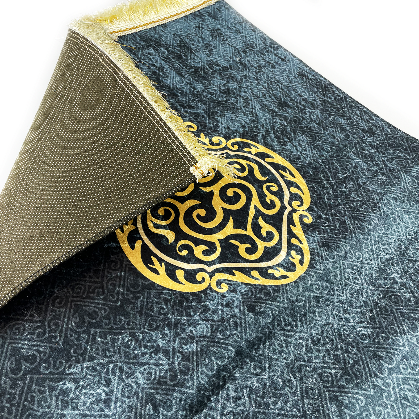 Black Crushed Velvet Prayer Mat - Kaaba inspired - 110cm x 70cm