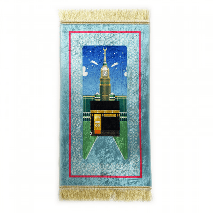 Baby Blue Velvet Kaaba Kids Prayer Mat