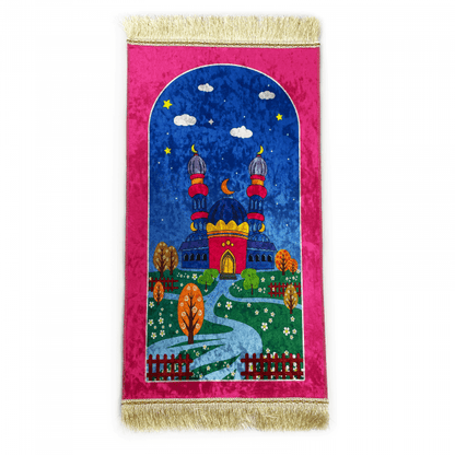 Pink Velvet Mosque Kids Prayer Mat