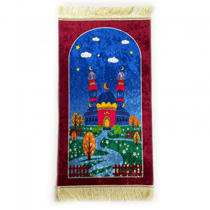 Kids Maroon Velvet Mosque Prayer Mat