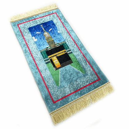 Baby Blue Velvet Kaaba Kids Prayer Mat