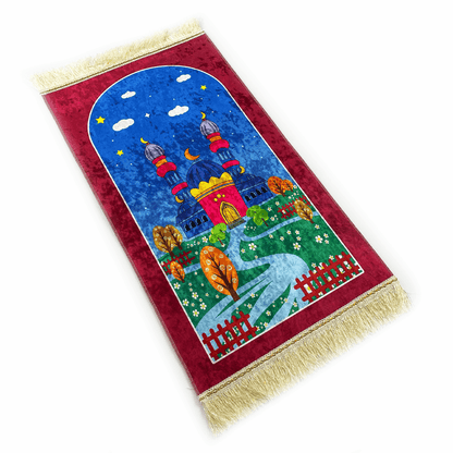 Kids Maroon Velvet Mosque Prayer Mat