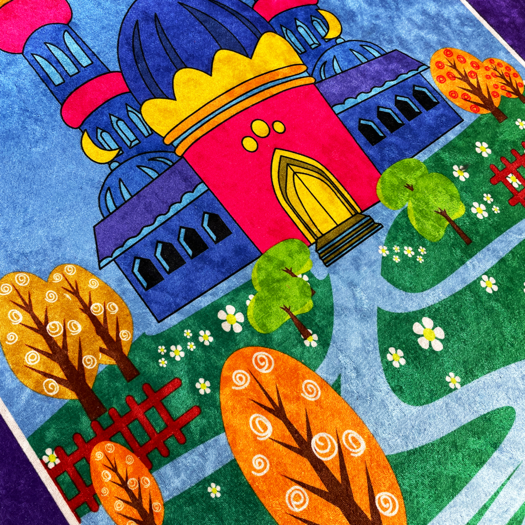 Kids Purple Velvet Mosque Prayer Mat