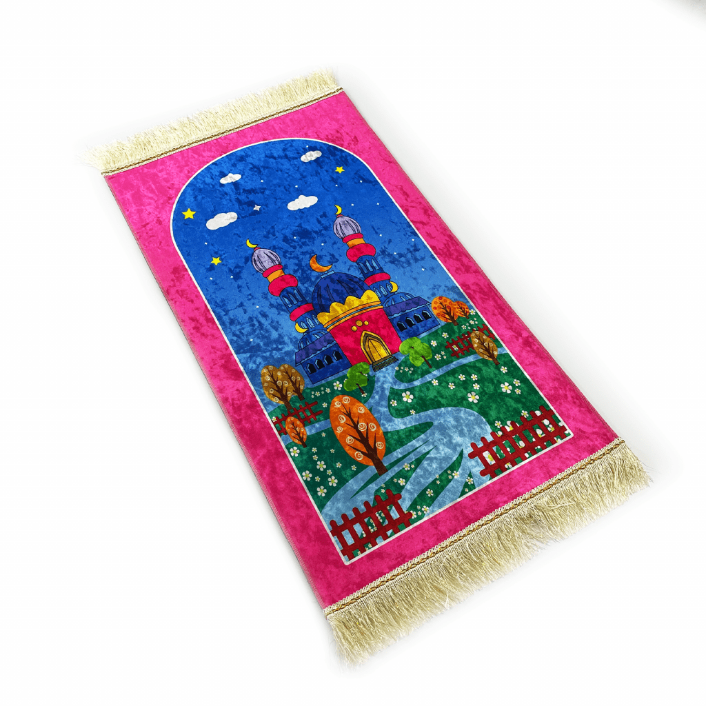 Pink Velvet Mosque Kids Prayer Mat