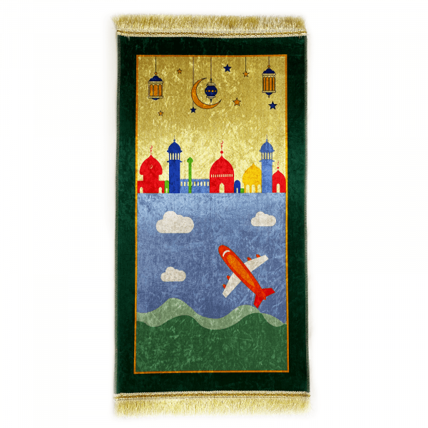 Kids Emerald Green Velvet Airplane Prayer Mat