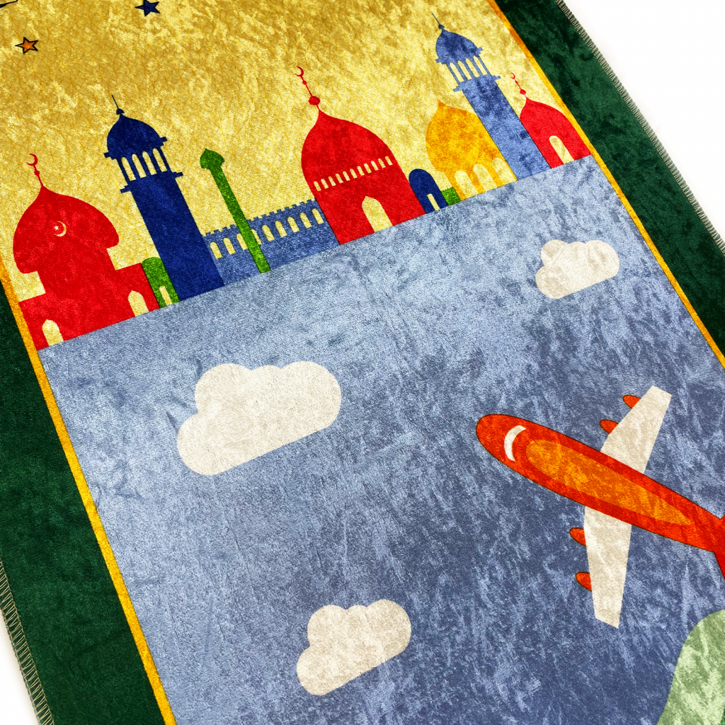 Kids Emerald Green Velvet Airplane Prayer Mat