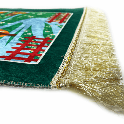 Kids Emerald Green Velvet Mosque Prayer Mat