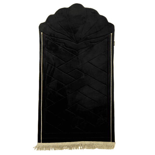 Black Luxury Prayer Mat - Moroccan Style - Padded - 125cm x 70cm