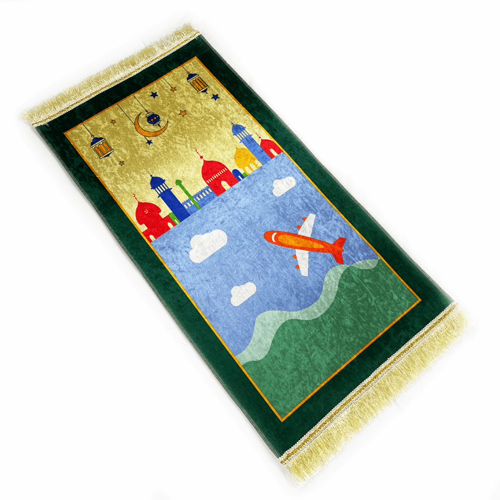 Kids Emerald Green Velvet Airplane Prayer Mat