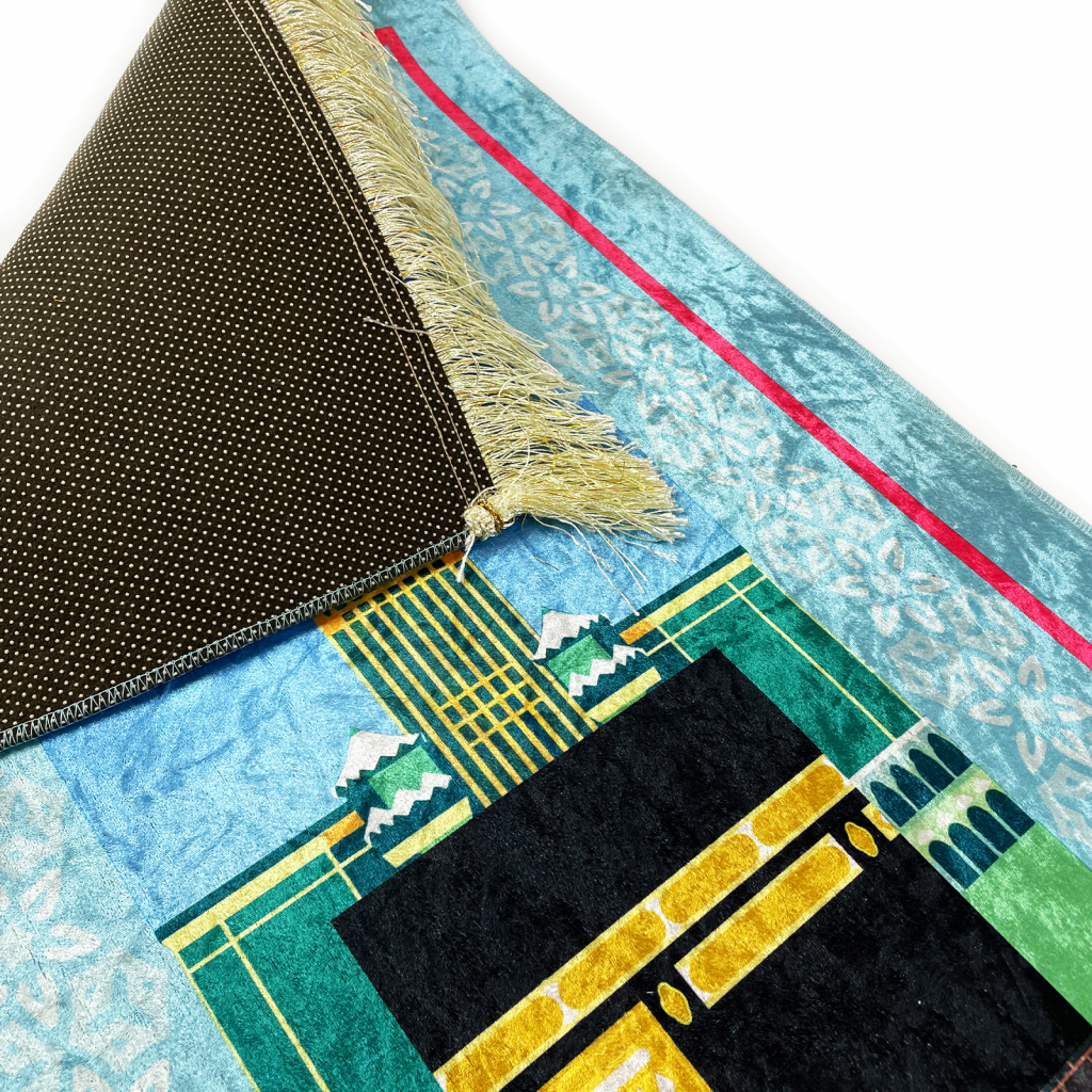 Baby Blue Velvet Kaaba Kids Prayer Mat