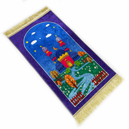 Kids Purple Velvet Mosque Prayer Mat