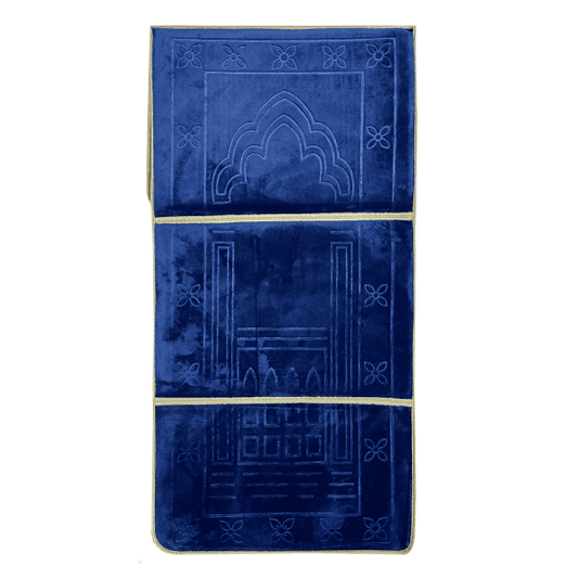 Navy Foldable Prayer Mat With Back Support