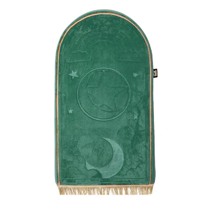 Kids Emerald Green Prayer Mat with Rainbow Design