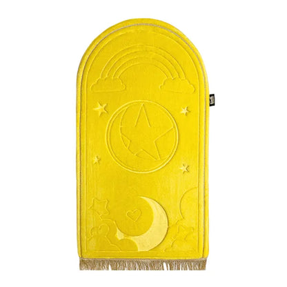 Kids Yellow Prayer Mat with Rainbow Design